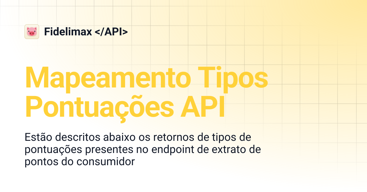 Mapeamento Tipos Pontuações API | Fidelimax